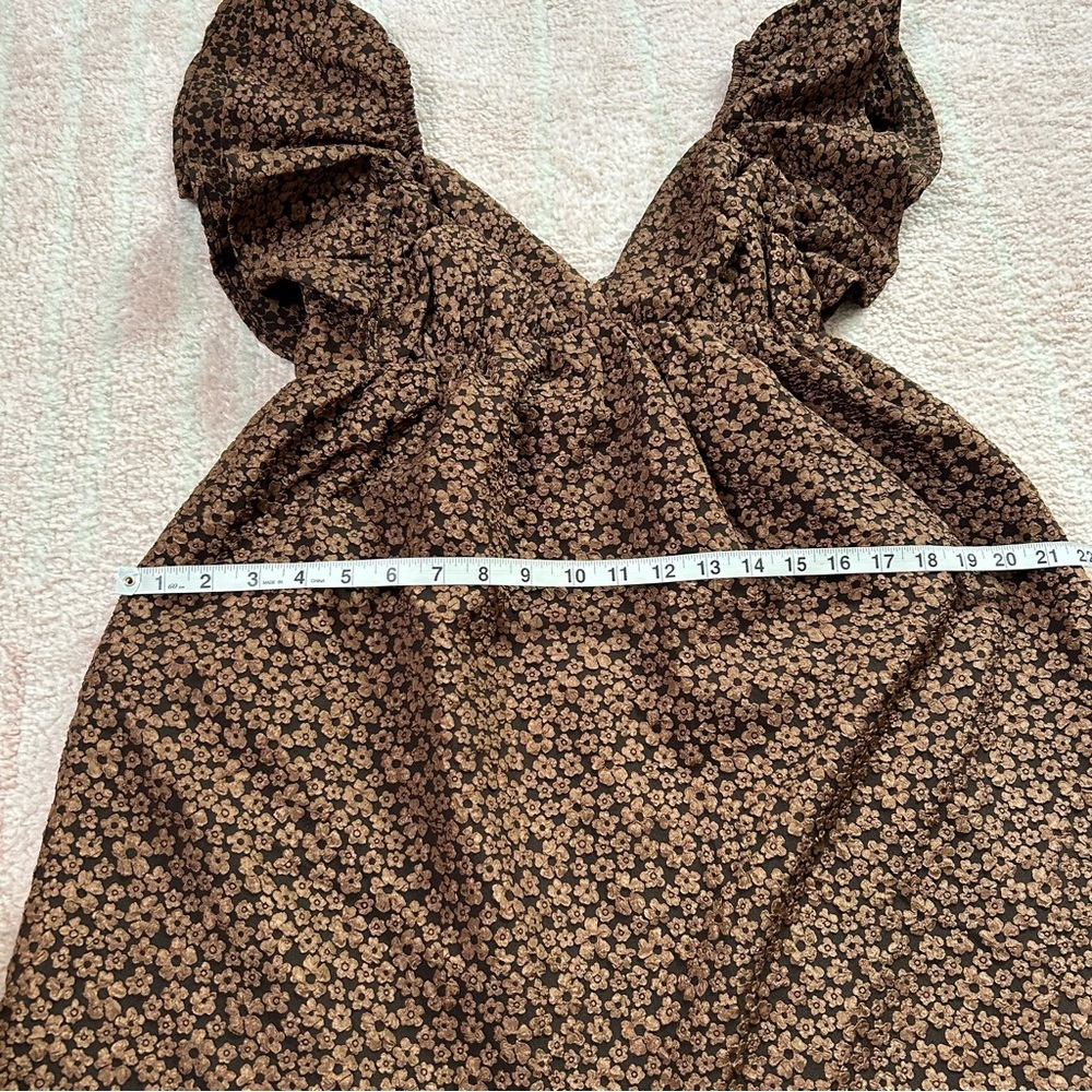 NWT Day + Moon Brown Floral Ruffle Babydoll Dress Size Small Autumn - Picture 8 of 11